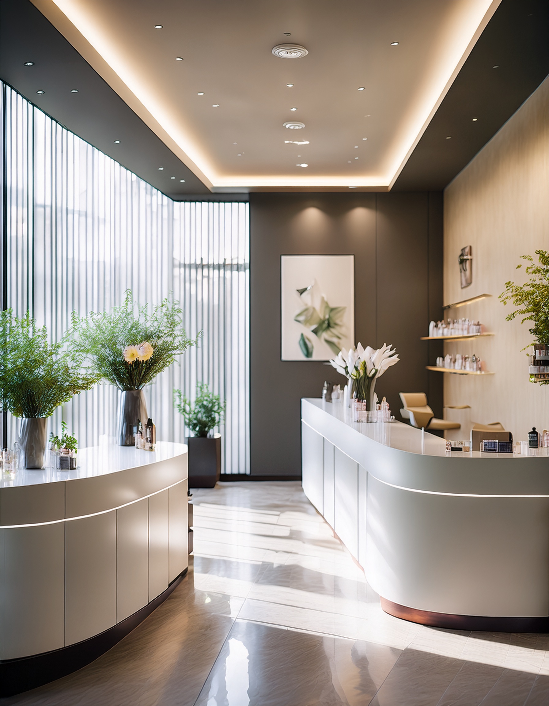 Blumenarrangements in einem modernen Floristikgeschäft